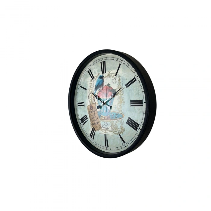 Mey İthalat® Siyah Paris Garden Dekoratif 36 Cm Duvar Saati