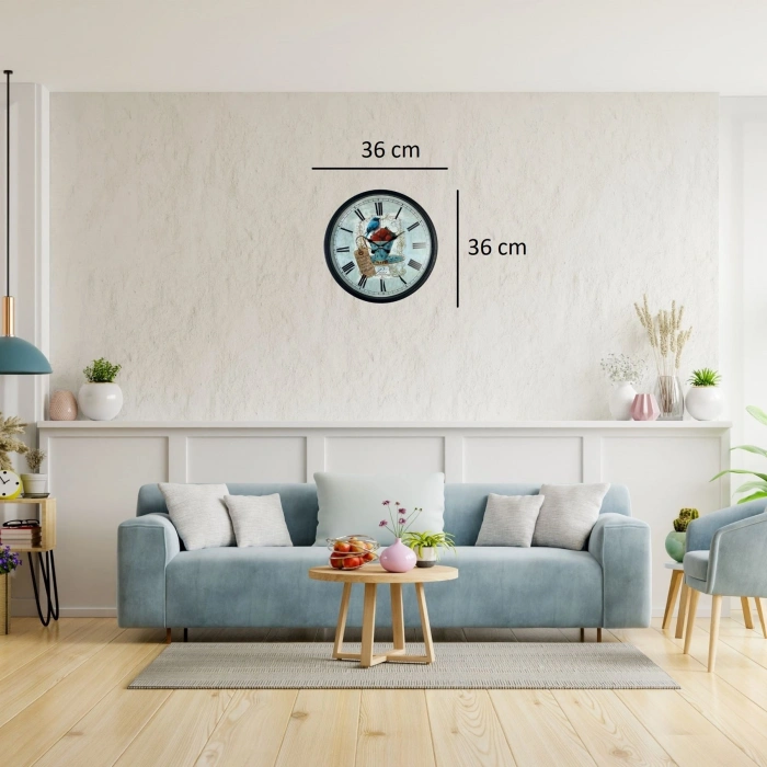 Mey İthalat® Siyah Paris Garden Dekoratif 36 Cm Duvar Saati