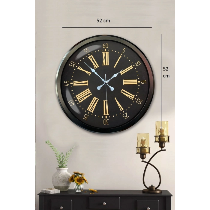 Mey İthalat® Siyah Roma Rakamlı 52 Cm Metal Duvar Saati
