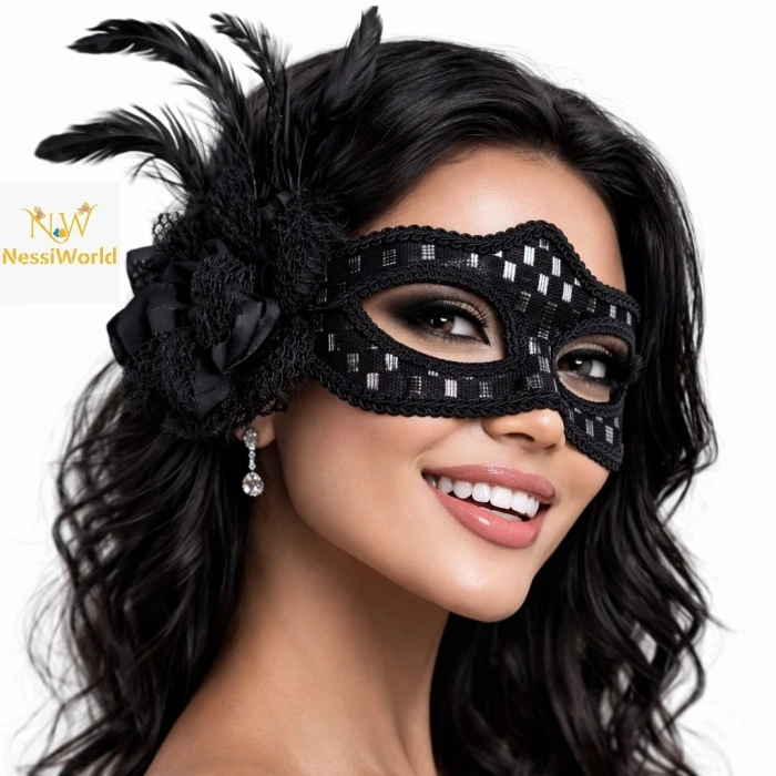 Mey İthalat® Siyah Tüylü Balo Maskesi Kadın Parti Aksesuarı