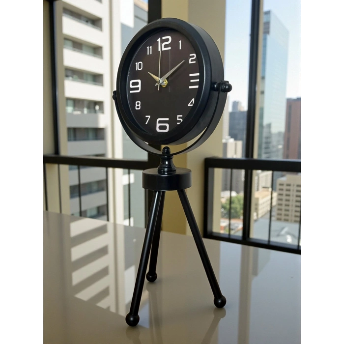 Mey İthalat® Siyah Zarif Üç Ayaklı Masa Saati