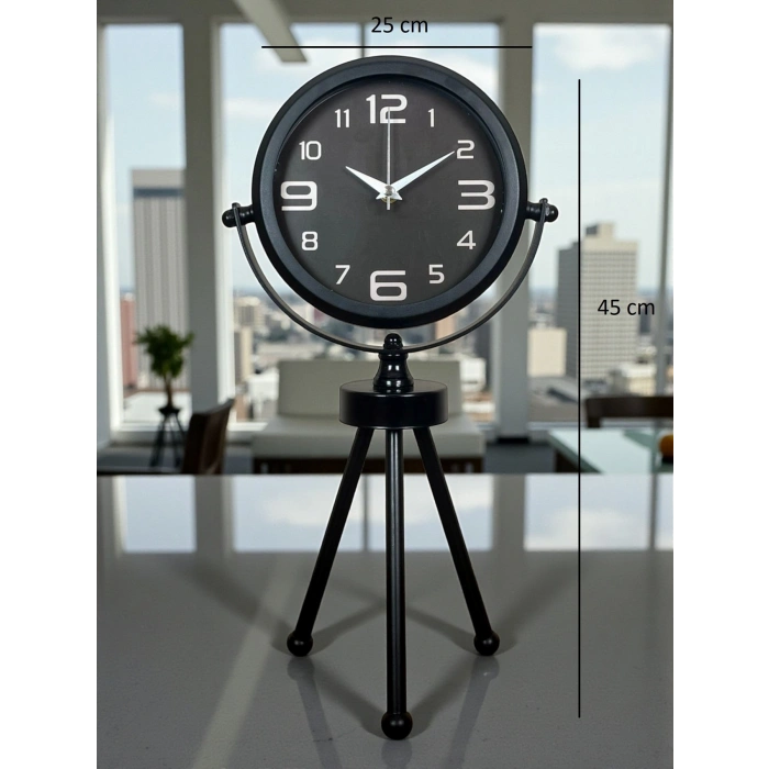Mey İthalat® Siyah Zarif Üç Ayaklı Masa Saati