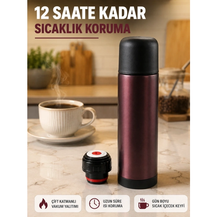 Mey İthalat® Sızdırmaz Kapaklı Vakumlu Termos Uzun Süre Sıcak Soğuk Tutan Termos