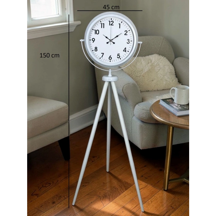 Mey İthalat® Soft White Dekoratif Tripod Ayaklı Saat