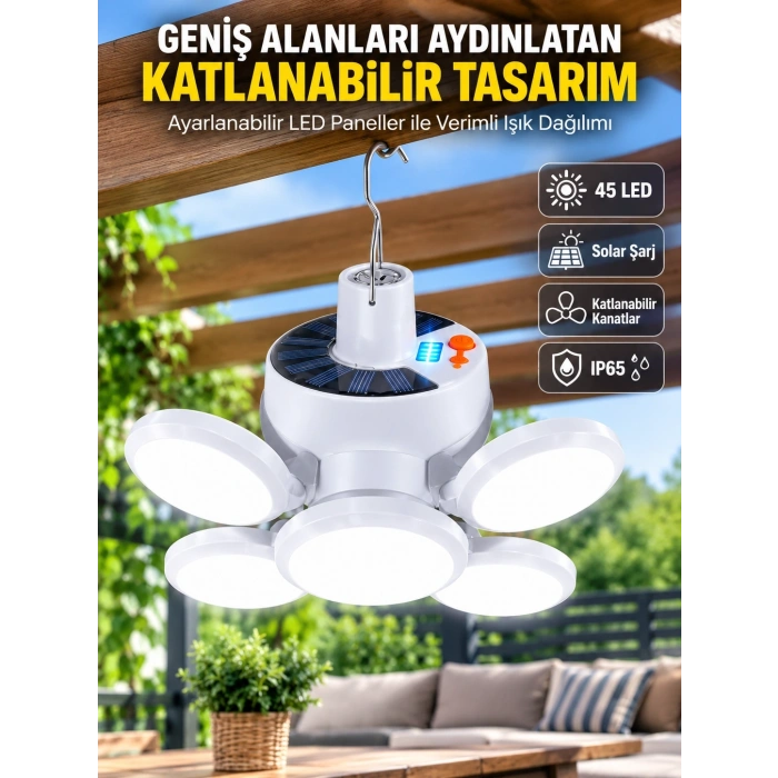 Mey İthalat® Solar Enerjili Katlanabilir Led Kamp ve Bahçe Lambası