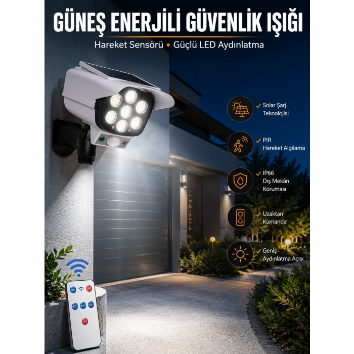Mey İthalat® Solar Lamba Kamera Görünümlü Duvar Lambası Dönebilen Bahçe Aydınlatması