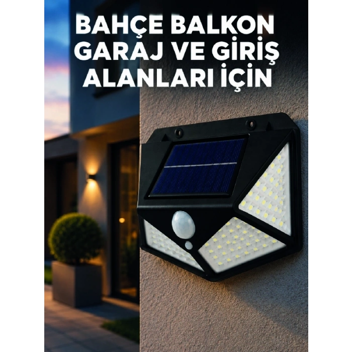 Mey İthalat® Solar LED Bahçe Aydınlatma Lambası 3 Işık Modlu Sensörlü Duvar Tipi Dış Mekan
