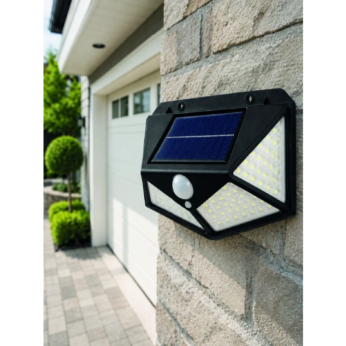 Mey İthalat® Solar LED Bahçe Aydınlatma Lambası 3 Işık Modlu Sensörlü Duvar Tipi Dış Mekan