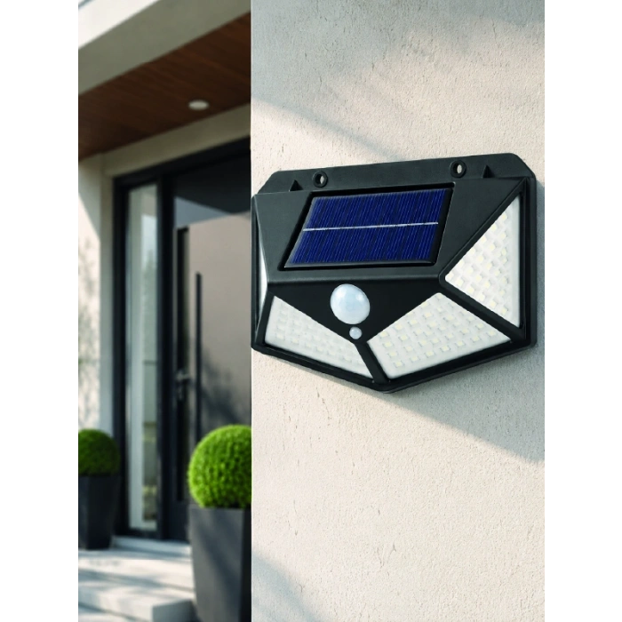 Mey İthalat® Solar LED Bahçe Aydınlatma Lambası 3 Işık Modlu Sensörlü Duvar Tipi Dış Mekan