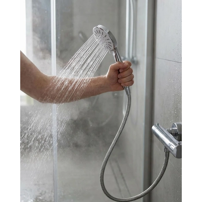 Mey İthalat® Spiral Hortumlu 4 Kademeli Krem El Duşu Başlığı Banyo Duş Seti