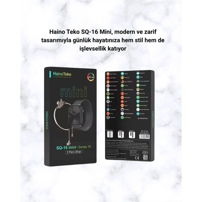 Mey İthalat® SQ-16 Mini Series 10 Akıllı Saat – 3 Kordon + Hediye Bileklik
