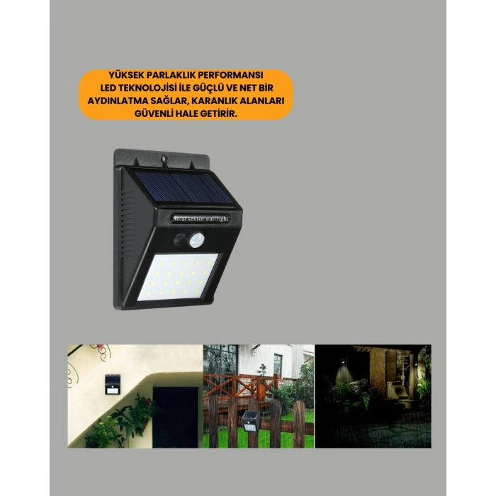Mey İthalat® Su Geçirmez IP65 20 LED Solar Sensörlü Bahçe ve Veranda Aydınlatma Yeni Nesil