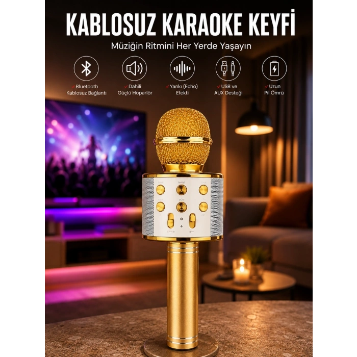 Mey İthalat® Taşınabilir Bluetooth Karaoke Mikrofon: Hafıza Kart Girişli, Etkileyici Performans