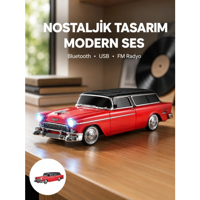 Mey İthalat® Taşınabilir Klasik Araç Tasarımlı Kablosuz Hoparlör