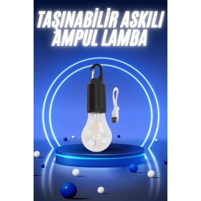 Mey İthalat® Taşınabilir Şarjlı Led Ampul Askılı Lamba Kamp Bahçe Lambası