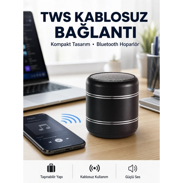 Mey İthalat® Taşınabilir Silindir Tasarım Bluetooth 5.0 Hoparlör Yüksek Bas Performanslı Yeni Nesil