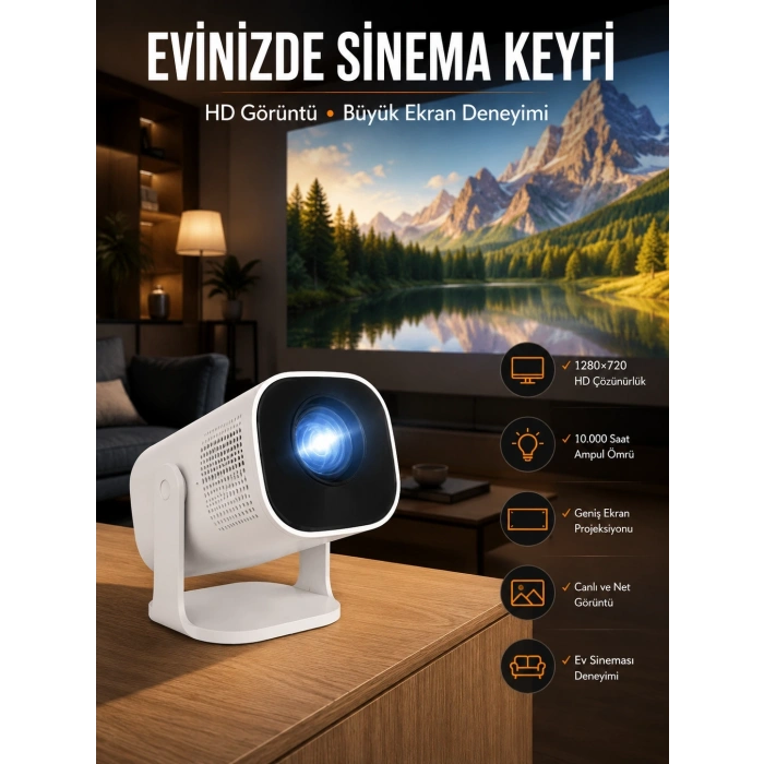 Mey İthalat® Taşınabilir Sinema Oyun Projektörü Akıllı Projeksiyon Android 11 Yeni Nesil
