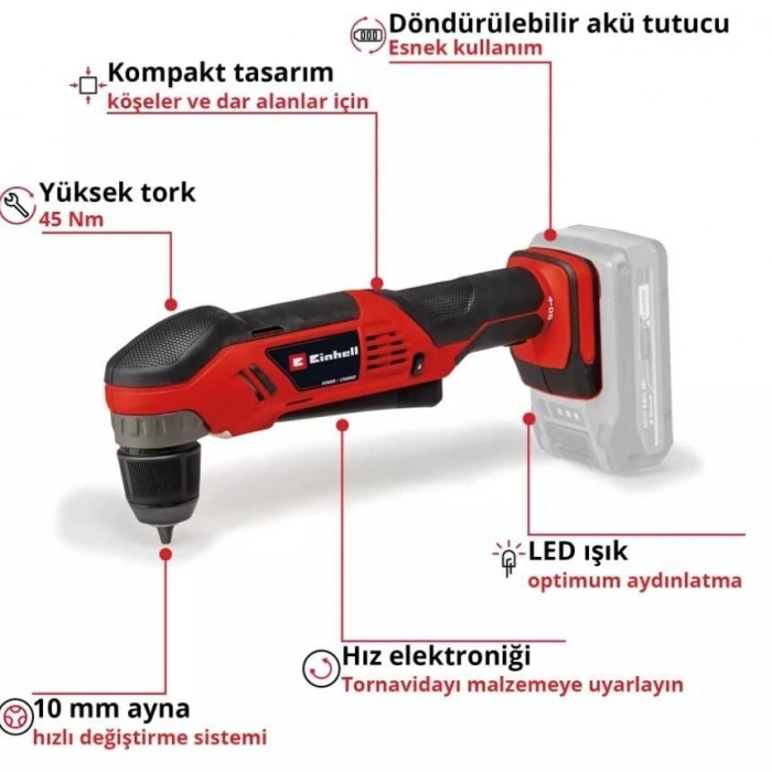 Mey İthalat®  TE AD 18 Li  Solo Dik Açılı Vidalama