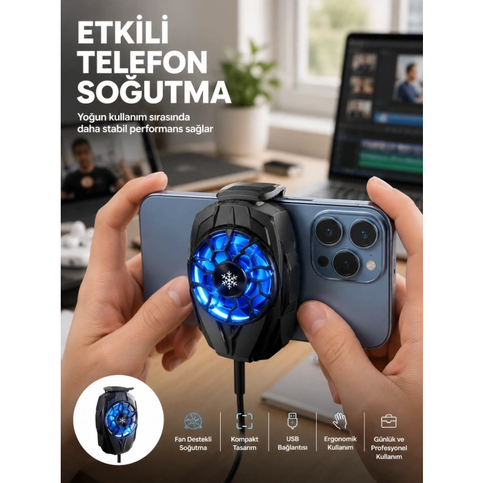 Mey İthalat® Telefon Soğutucu Fan Güçlü Motor Radyatör Cep Telefon Soğutma