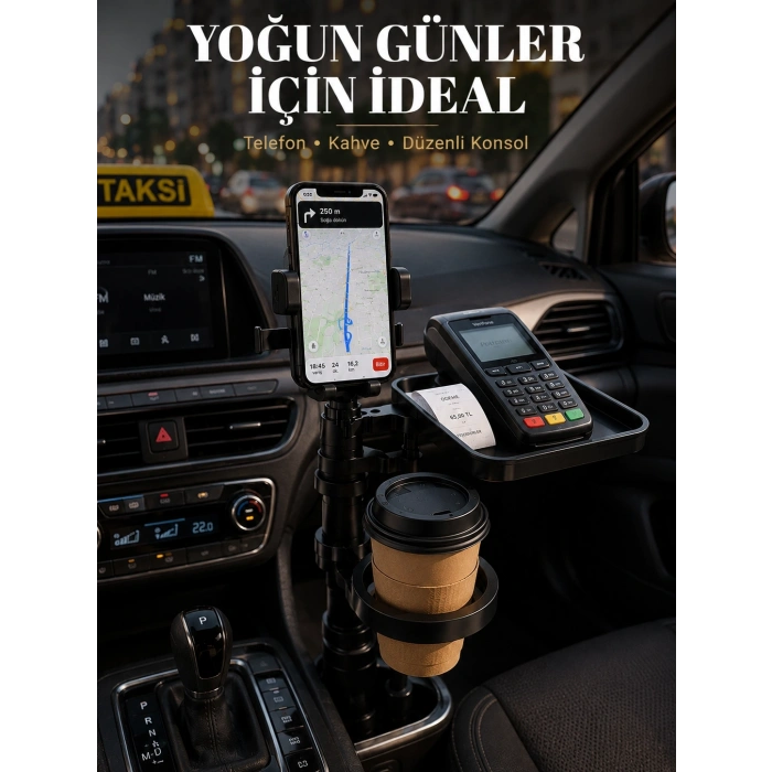 Mey İthalat® Telefon Tutuculu Araç Bardaklık Organizeri Pratik Saklama Çözümü