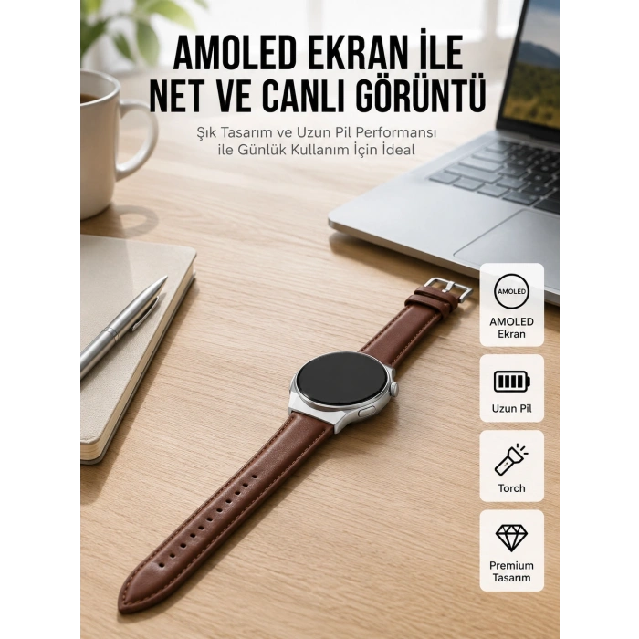 Mey İthalat® Torch Özellikli AMOLED Ekranlı Akıllı Saat Uzun Pil Yeni Nesil
