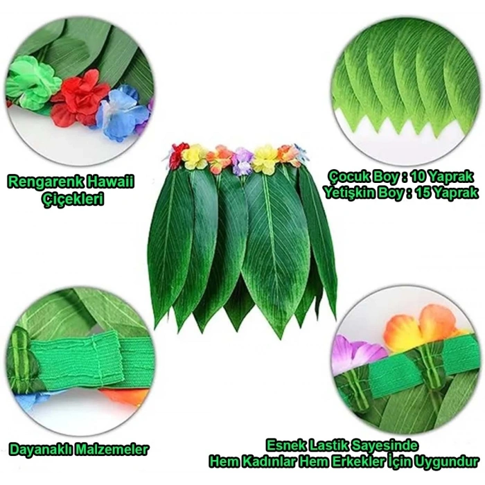 Mey İthalat® Tropikal Esintili Hawaii Yapraklı Parti Eteği Çocuk Boy