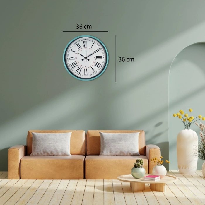 Mey İthalat® Turkuaz 36 Cm Dekoratif Duvar Saati