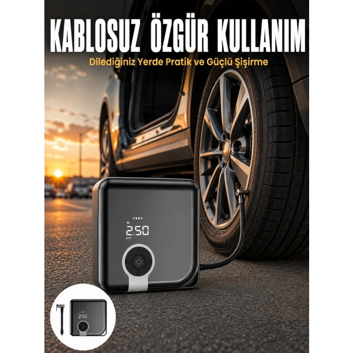 Mey İthalat® Type-C Şarj Girişli Diyafram Tip Kompresör Yeni Nesil