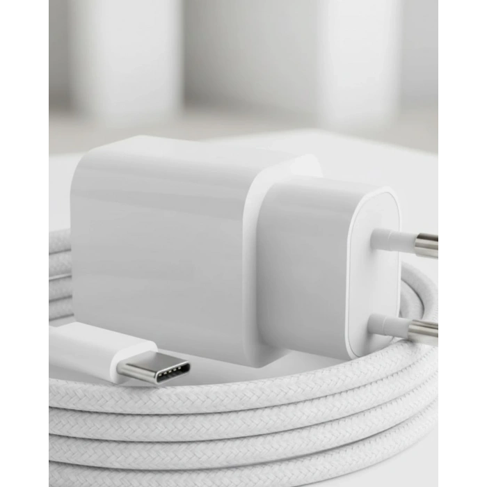 Mey İthalat® Type-C to C Kablolu 35W Hızlı Şarj Başlığı Set