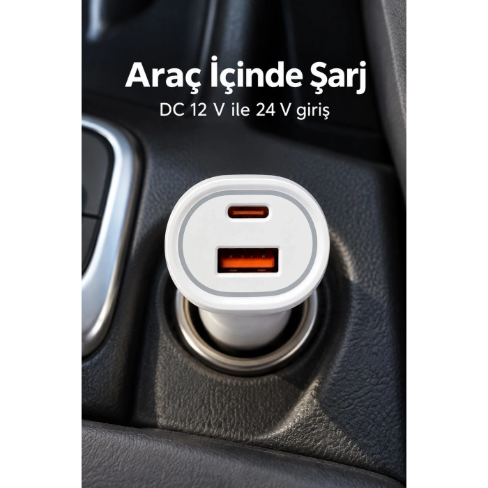 Mey İthalat® Type C ve USB A Çift Çıkışlı Araç Şarj Aleti