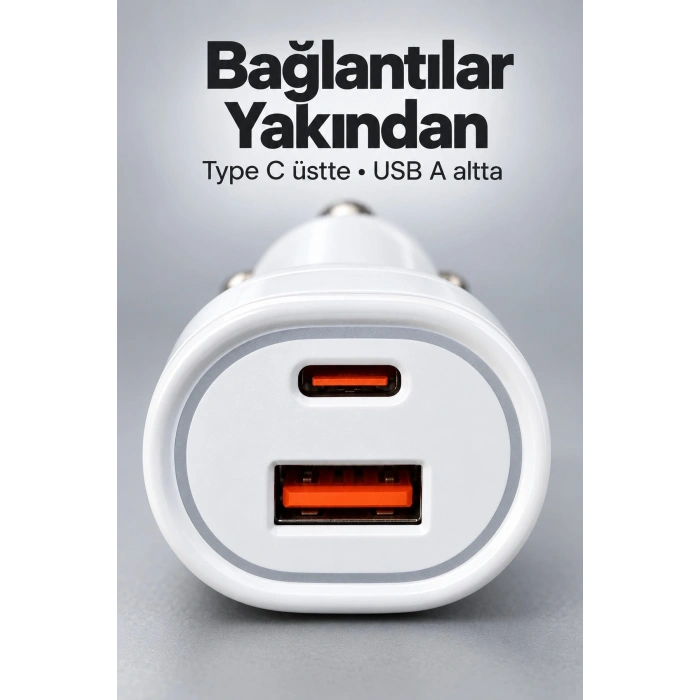 Mey İthalat® Type C ve USB A Çift Çıkışlı Araç Şarj Aleti