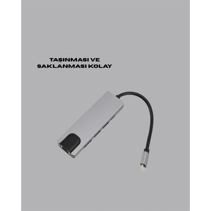 Mey İthalat® Type‑C Dönüştürücü – 2×USB3.0, SD/MS, 4K HDMI & RJ45 ile Profesyonel Kullanım