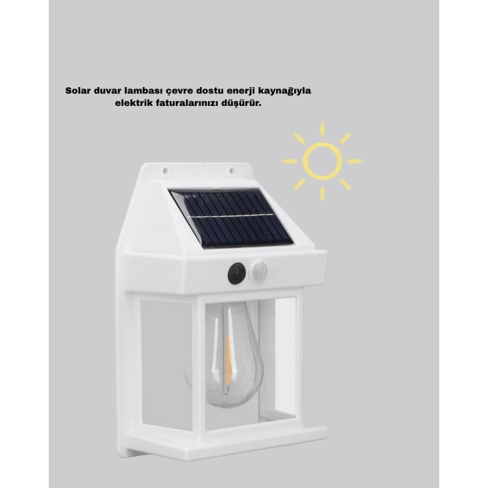 Mey İthalat® Üç Modlu Güneş Enerjili Duvar Lambası 1800mAh Bataryalı ve Hareket Sensörlü