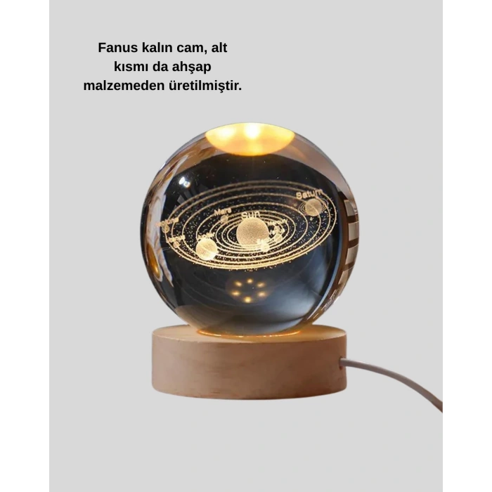 Mey İthalat® USB Bağlantılı Işıklı Kristal Küre Modern Ahşap Tabanlı Dekor
