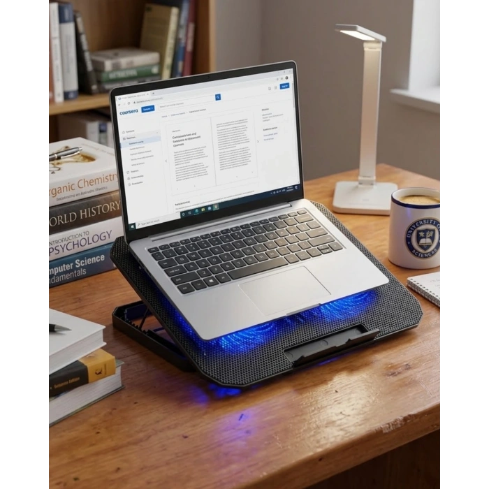 Mey İthalat® USB Girişli Laptop Soğutma Standı Çift Fan Mavi Işıklı Notebook Soğutucu