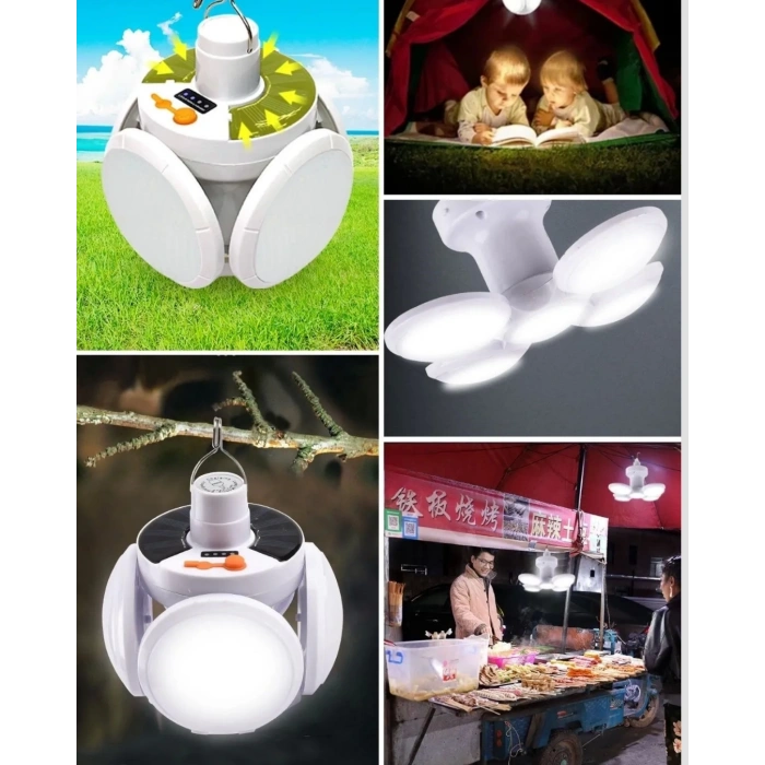 Mey İthalat® USB ve Solar Şarjlı Katlanabilir 5 Taraflı LED Lamba