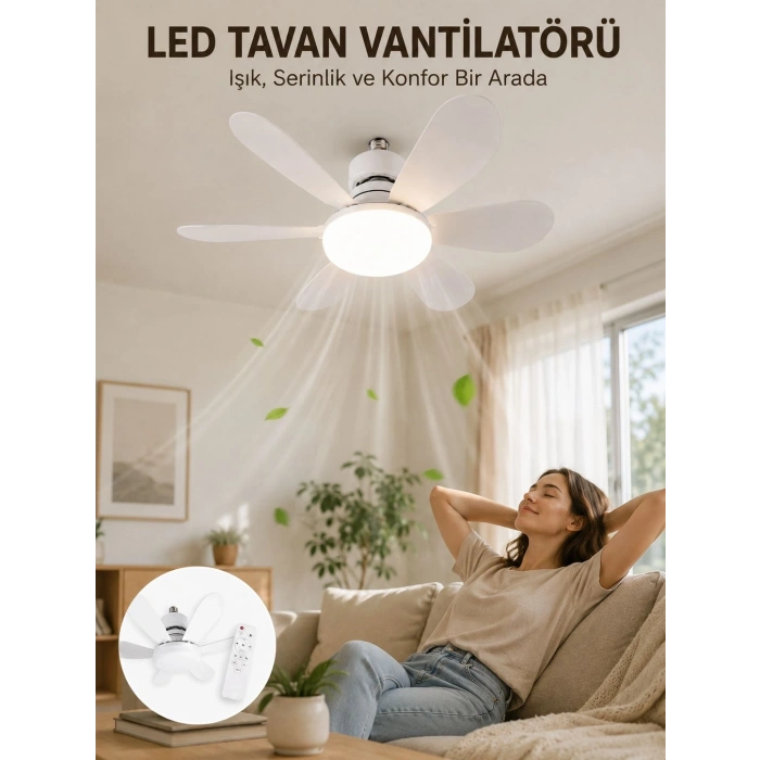 Mey İthalat® Uzaktan Kumandalı LED Tavan Vantilatörü Yüksek Aydınlatma Güçlü Esinti Süper Sessiz Çalışma Özellikli