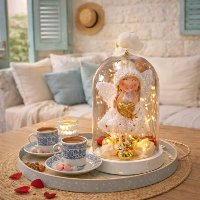 Mey İthalat®  Venüs ışıltısı Led Işıklı Melek Fanus