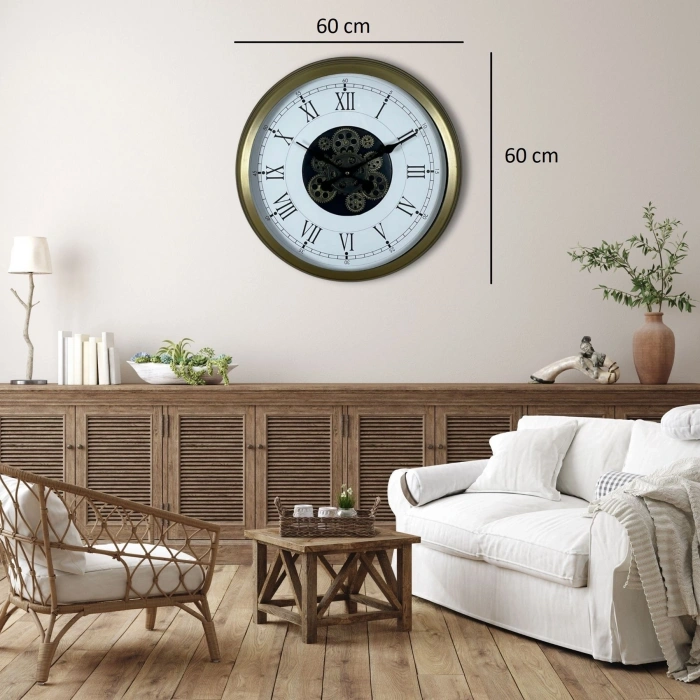 Mey İthalat® Vintage Roma Rakamlı 60 Cm Çarklı Duvar Saati