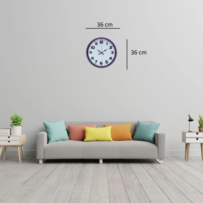 Mey İthalat® Violet Mor 36 Cm Standart Duvar Saati