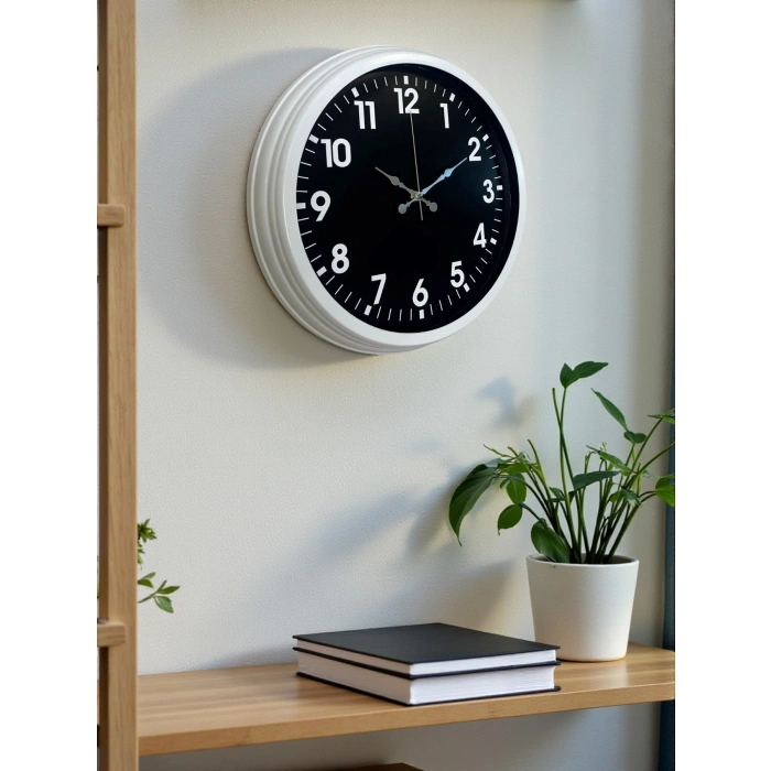 Mey İthalat® White Pure Contrast 40 Cm Metal Duvar Saati