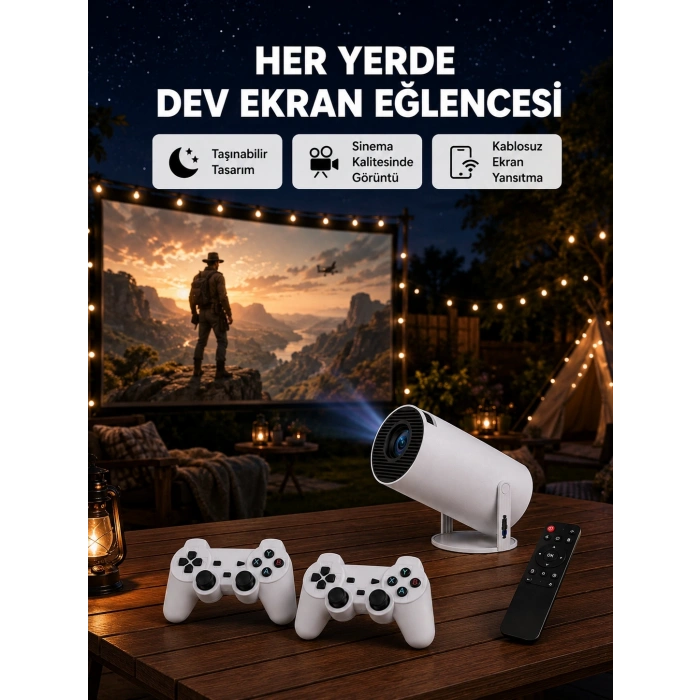 Mey İthalat® Wi-Fi 6 ve Bluetooth 5.0 Destekli 4K Akıllı Projeksiyon Cihazı Yeni Nesil