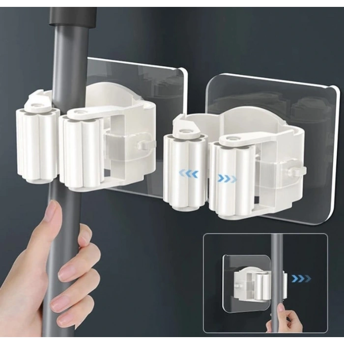Mey İthalat® Yapışkanlı Pratik Mop Tutucu 4 Adet Beyaz