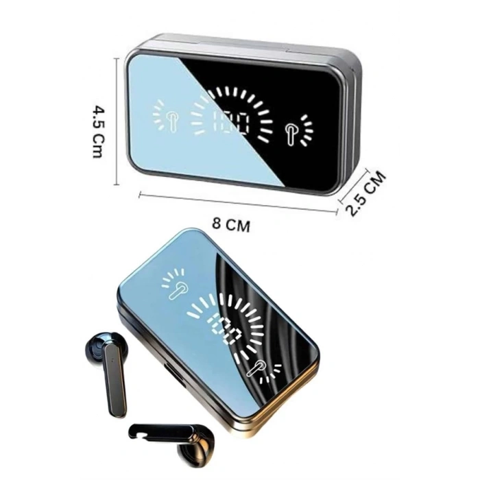 Mey İthalat® Yeni Nesil Kablosuz Kulaklık Aynalı Powerbank Özellikli Bluetooth Bağlantılı Dijital Göstergeli