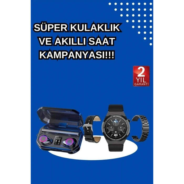 Mey İthalat® Yeni Nesil Kampanyası Bluetooth Bağlantılı Akıllı Saat ve Kablosuz Kulaklık Dijital Göstergeli