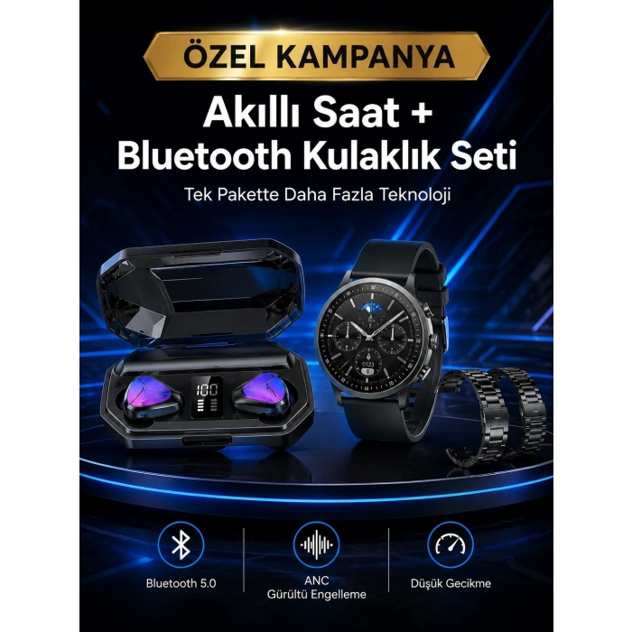Mey İthalat® Yeni Nesil Kampanyası Bluetooth Bağlantılı Akıllı Saat ve Kablosuz Kulaklık Dijital Göstergeli