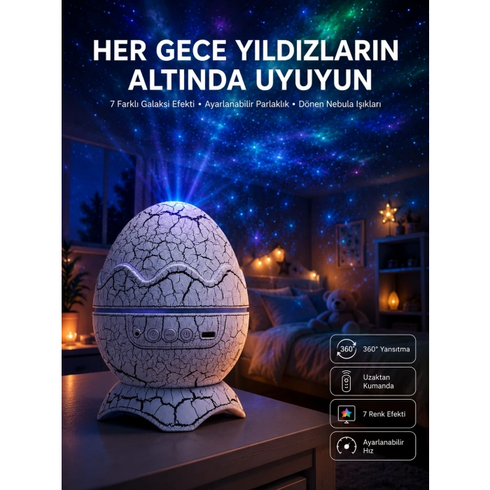 Mey İthalat® Yumurta Görünümlü Masa ve Gece Lambası Renk Değiştirebilen Projektör