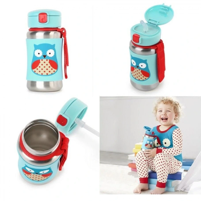 Mey İthalat®   Zoo Pipetli Paslanmaz Çelik Suluk 350 ml Baykuş