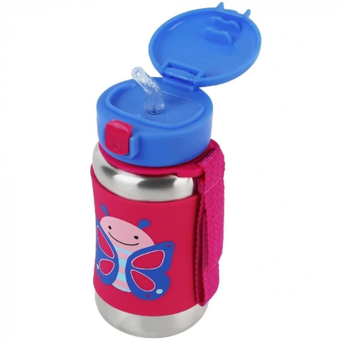 Mey İthalat®   Zoo Pipetli Paslanmaz Çelik Suluk 350 ml Kelebek