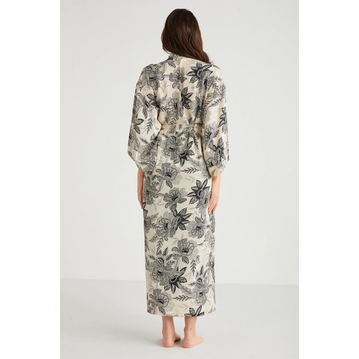 Penye Mood %100 Viskon Çiçek Desen 2li Sabahlık Gecelik Takımı